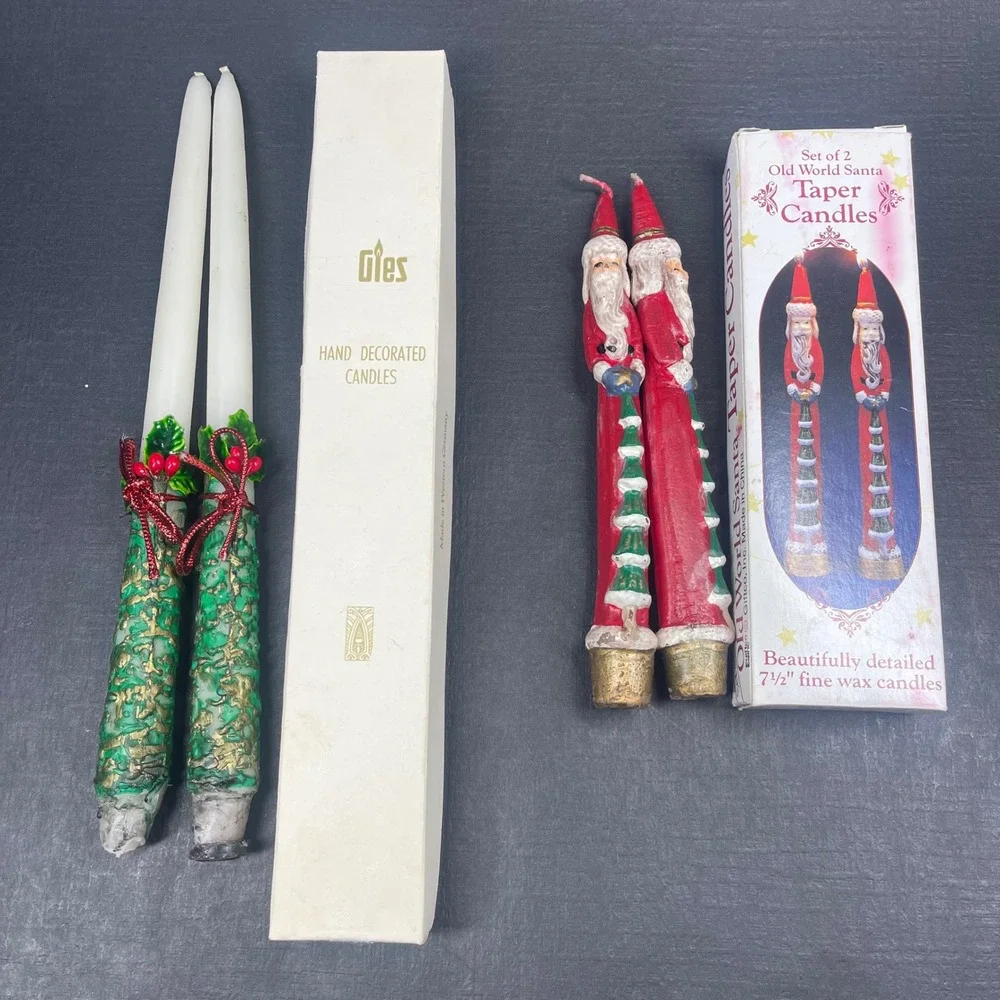 Vintage Christmas Taper Candles Gies Hand Decorated 11.5